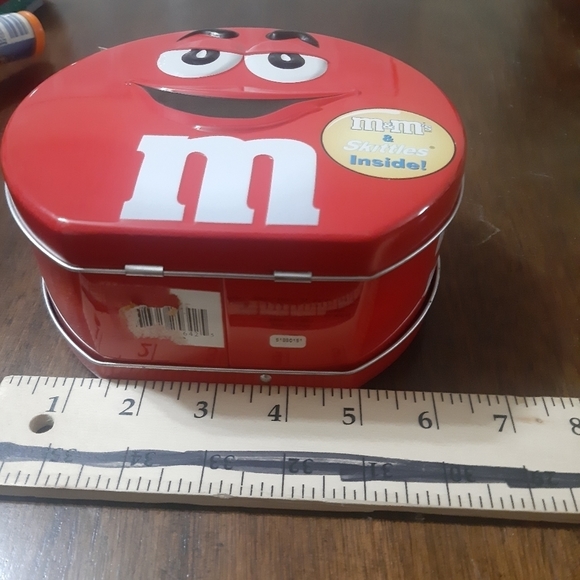 M&M Red Mini Tin Lunchbox With Handle NEW - Picture 8 of 11